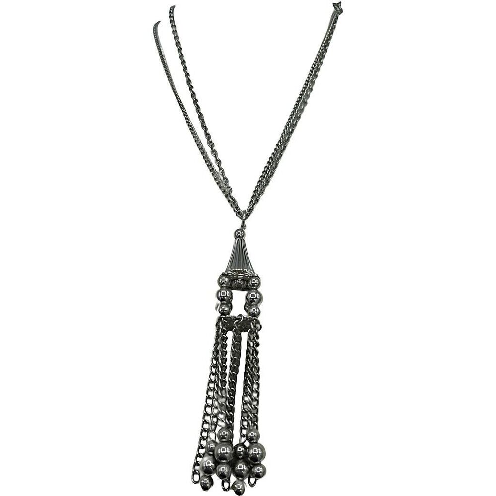 Vintage boho double chain beaded box tassel necklace.
